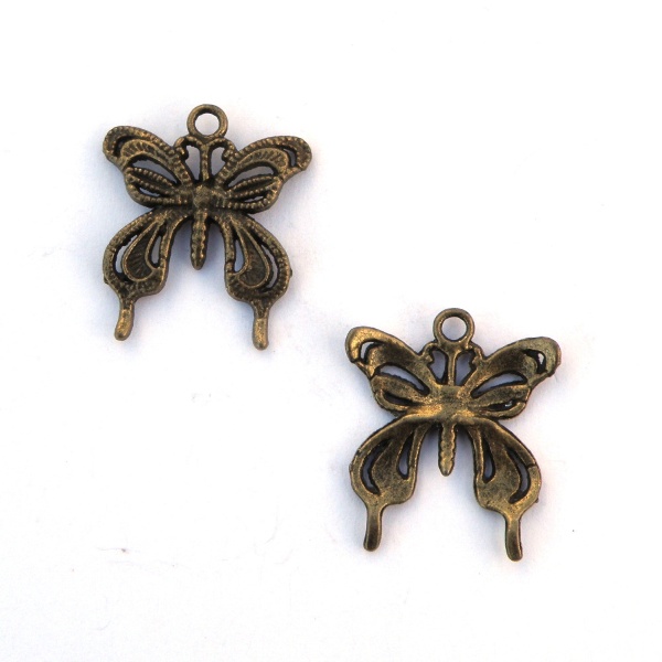 Kovový prívesok motýlik 27 x 23 mm - farba bronzová, 1 ks