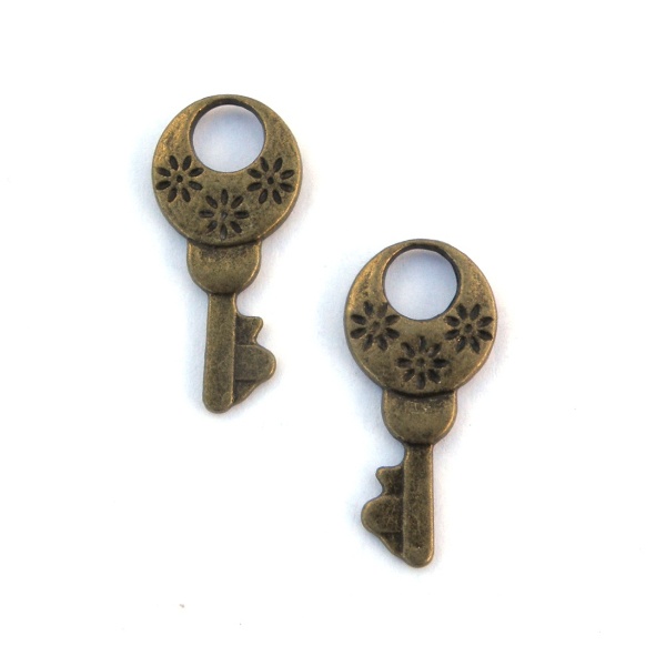 Kovový prívesok kľúč 30 x 15 mm - farba bronzová, 1 ks