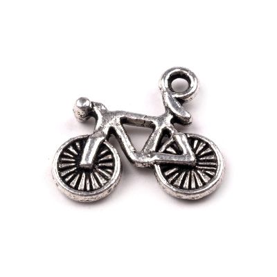 Kovový prívesok bicykel 15 x 13 mm - farba platinová, 1 ks