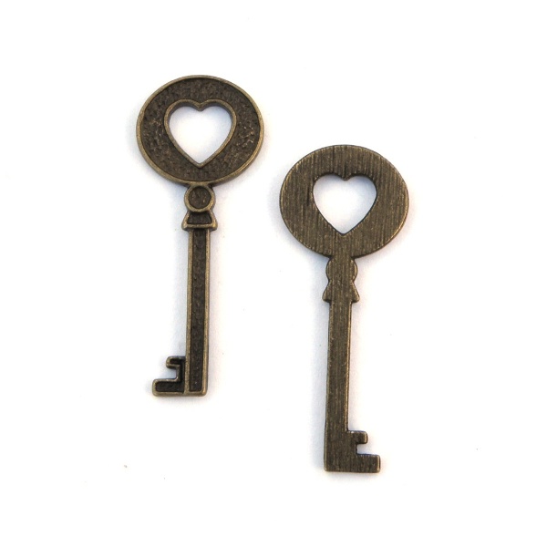 Kovový prívesok kľúč 44 x 12 mm - farba bronzová, 1 ks