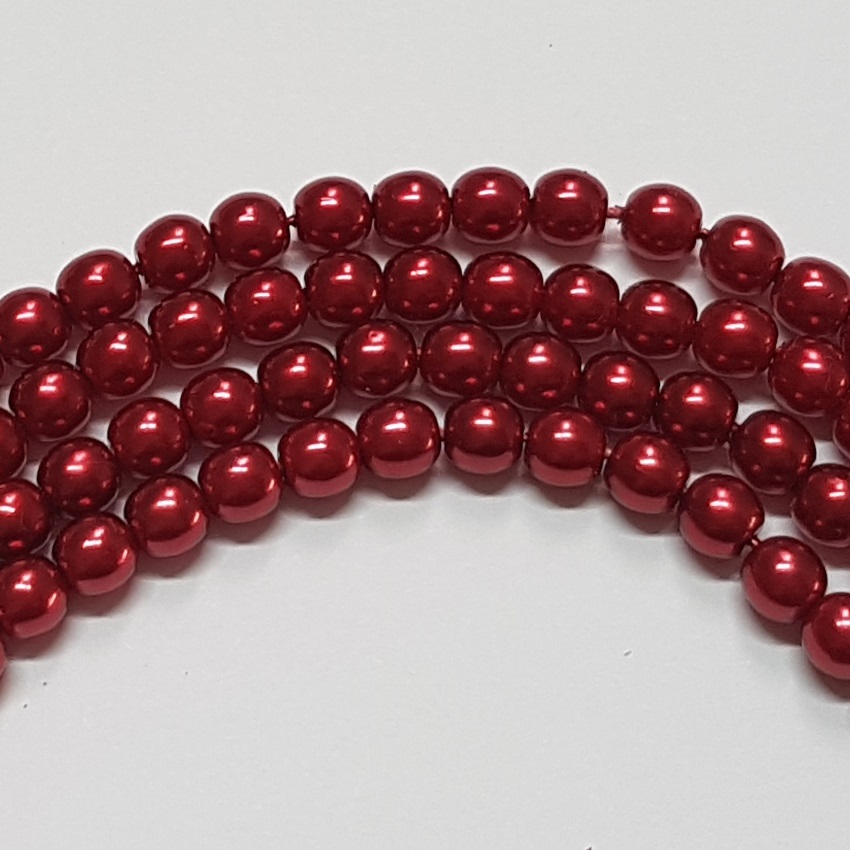 Voskované perly - červená malinová, 4 mm, 30 ks