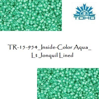 TOHO 15/0 Inside-Color Aqua/Lt Jonquil Lined (954), 5 g